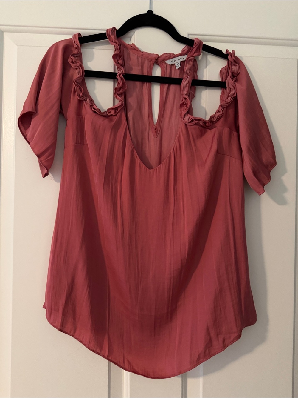 Madeline Ruffle-Trim Cold-Shoulder Blouse in Dusty Rose